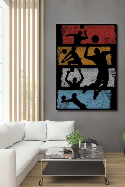 Teona Ahşap Voleybol Smaçlar Retro Silüet Ahşap Dekoratif Tablo Duvar Dekoru,...