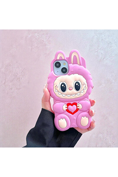 Mopal iPhone 13 / 14 / 15 Pro Uyumlu Labubu Desenli Maca Silikon Yumuşacık Kılıf