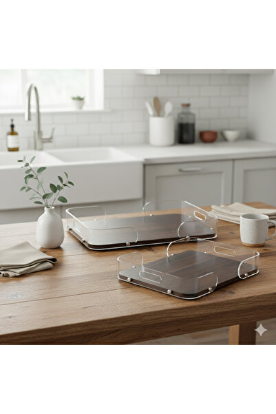 casa rosa wooden trays set with acryilic handle 2 pieces