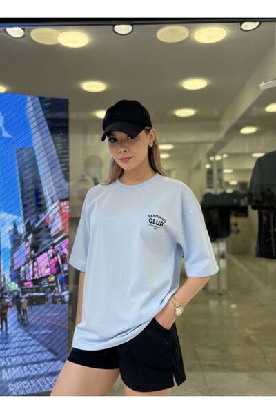 moda paketi Women's Front Minimal Back Printed Oversize T-Shirt