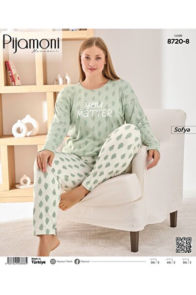 Pijamoni Sofya Büyük Beden Uzun kollu Bisiklet Yaka Pijama Takımı