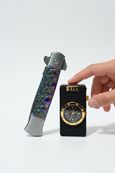 MERTCAN KNİFE Hediyelik kamp bıçağı ve Saatli Metal Çakmak Seti - Kamp ve Kol...