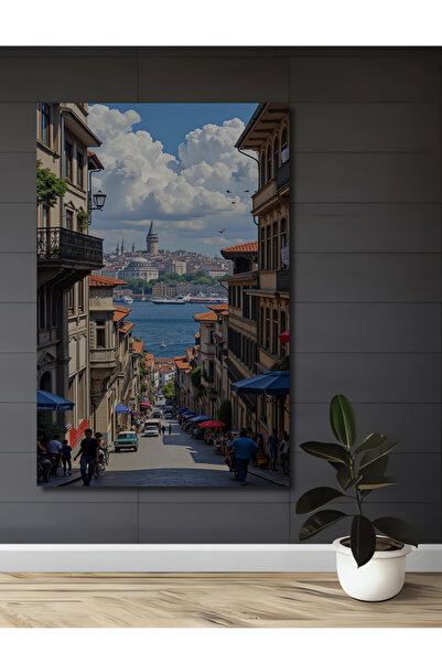 Teona Ahşap Galata Kulesi İstanbul Manzaralı Yağlı Boya Görünümlü Dekoratif A...
