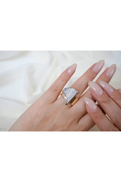 ATELİER TUĞBA Yzk256 Gold Color Zircon Stone Asymmetric Adjustable Ring