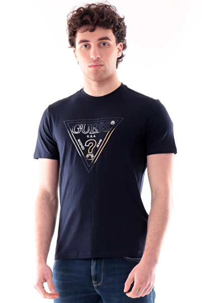 Guess Crew Neck Short Sleeve Triangle Hd Multi Color Men's Navy Blue T-Shirt ...