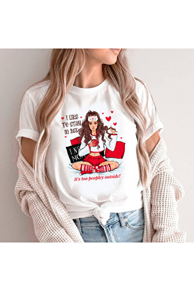 Kartier Tricou Dama Alb I like to stay in bed