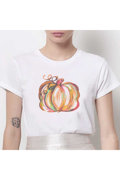 Kartier Women's White T-Shirt Pumpkin Paint