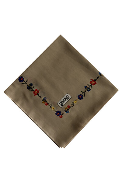 REYYAN İpek Mor Kenar Çiçekli Bej Yazma 100 cm