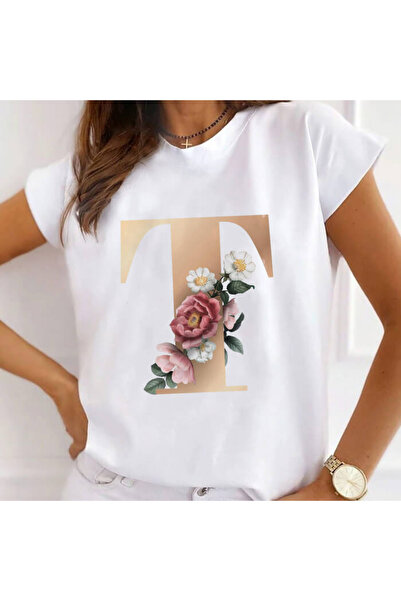 Kartier Tricou Dama Alb Alfabet Litera T