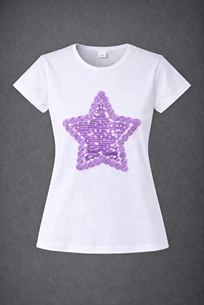 Dıgıl Kids Момичешка тениска Бади Ликра със звезден десен и бродерия, високо ...