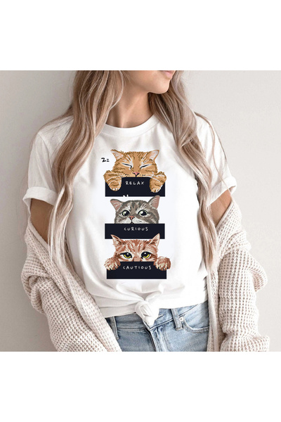 Kartier Tricou Dama Alb Relax, Curious, Cautious