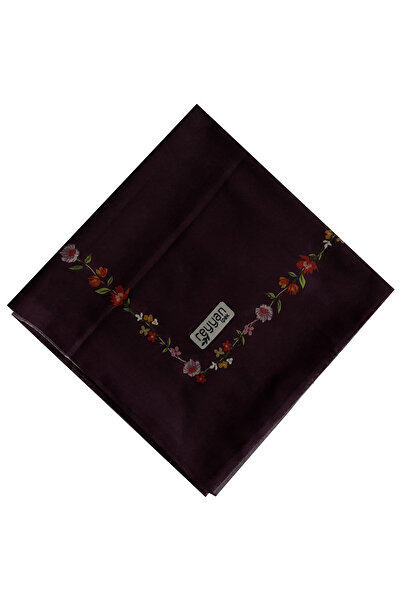 REYYAN İpek Lila Kenar Çiçekli Mürdüm Yazma 100 cm