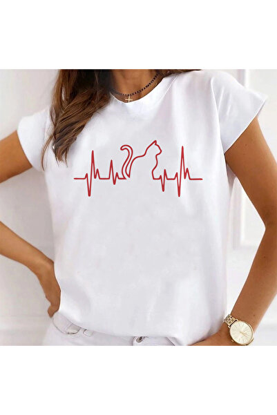 Kartier Tricou Dama Alb Cat Heartbeat