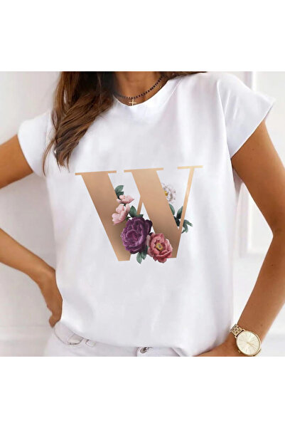 Kartier Tricou Dama Alb Alfabet Litera W