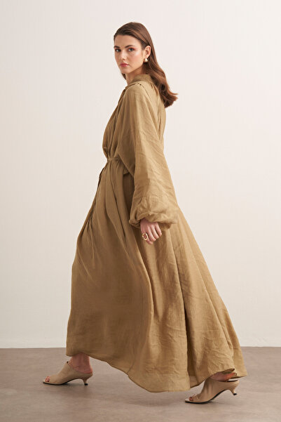 Moca Samira Fular Yaka Dökümlü Elbise Olive