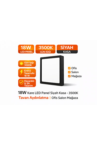 Ferled 18W Kare LED Panel Siyah Kasa – 3500K Gün Işığı Tavan Aydınlatma | Ofi...