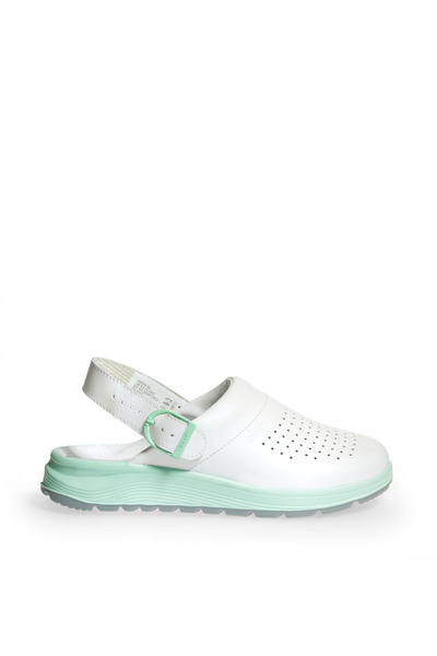 ABEBA Women's Leather Medical Clogs, 85080, White wiht Green