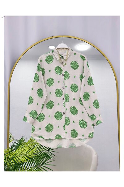 YEDİLALE Ленена смесена туника с разхлабен крой и смесен десен