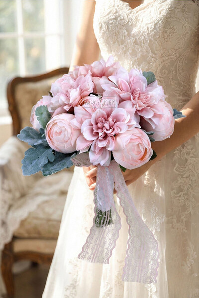 Yapay Çiçek Deposu Set de 2 buchete de mireasă cu bujori Fairy Powder Dream