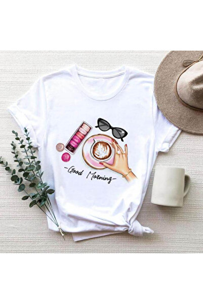Kartier Women's White T-Shirt Good Morning Coffee