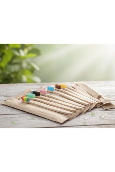 Orivra Family Pack of 5: 3 Children's and 2 Adult's Natural Bamboo Toothbrushes
