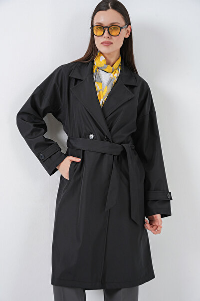Bigdart Women's Double-Breasted Collar Trench Coat 5987 - Black