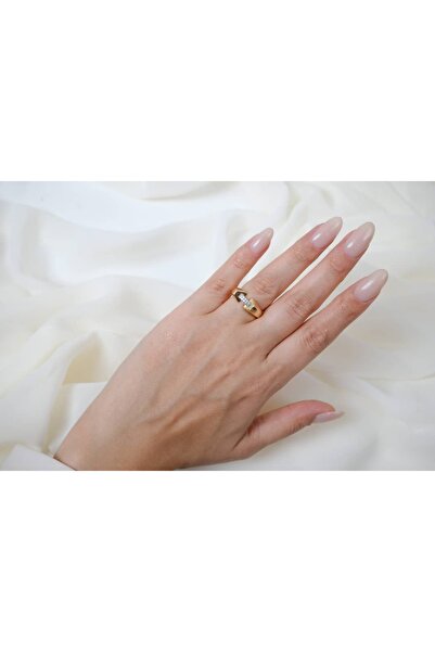 ATELİER TUĞBA Yzk274 Gold Color Modern Lock Detail Adjustable Ring