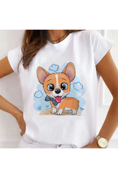 Kartier Дамска бяла тениска небесно синьо кученце