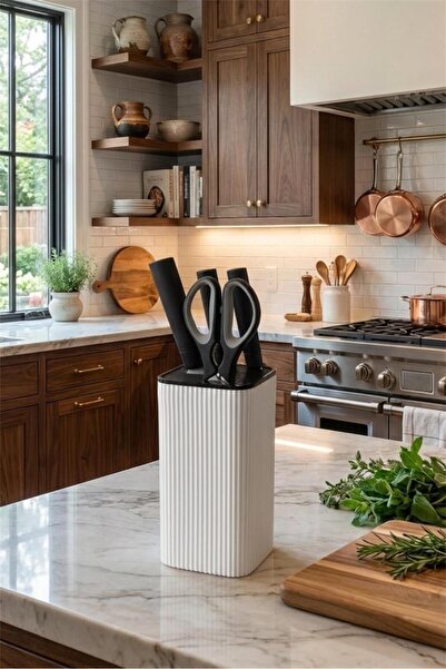 Bayev Lungo White Square Knife Holder - Kitchen Countertop Knife Stand Organizer