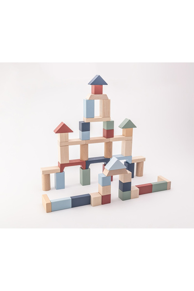 CUBIKA Jucarie din lemn, Cubika, Kit 50 de piese de constructie - Pastel