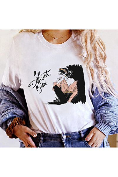 Kartier Women's White T-Shirt Be Different Babe