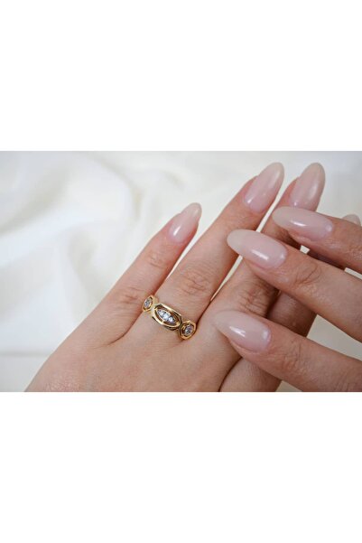 ATELİER TUĞBA Yzk270 Gold Color Marquise Stone Geometric Ring