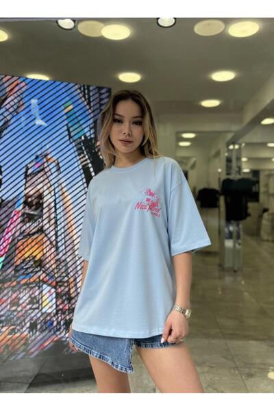 moda paketi Women's Front Minimal Back Printed Oversize T-Shirt