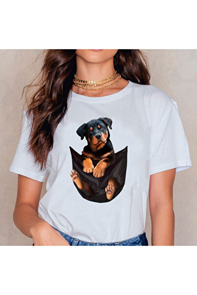 Kartier Дамска бяла тениска с ротвайлер