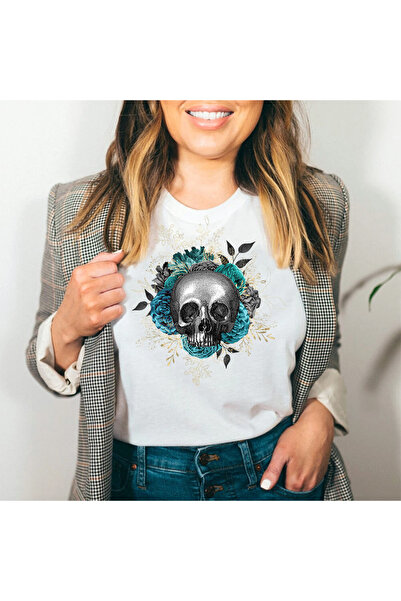 Kartier Tricou Dama Alb Emerald Skull