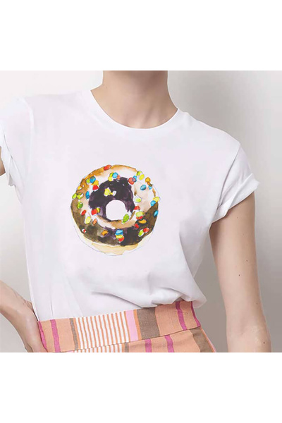 Kartier Women's White Rainbow Donut T-Shirt