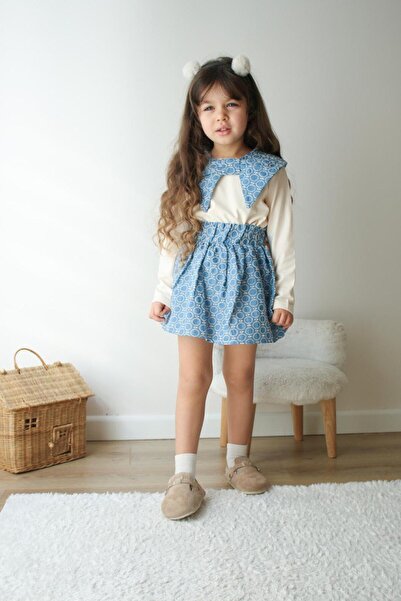 Joui Co Κοριτσίστικο Σετ με Μακρυμάνικη Μπλούζα με Γιακά και Πλισέ Φούστα με ...