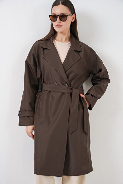 Bigdart Women's Double-Breasted Collared Trench Coat 5987 - Brown