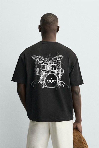 king brich Kingbrich Drum Printed Oversize Fit Men's T-Shirt