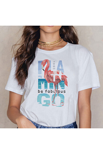 Kartier Tricou Dama Alb Flamingo Be Fabulous