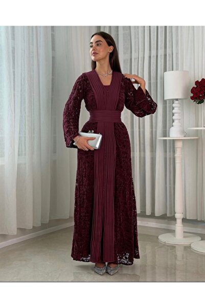 Cutie فستان سهرة نسائي طويل من الدانتيل "عباية" مودرن - متوفر بألوان (بني تشو...