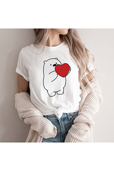 Kartier Women's White Polar Bear Heart T-Shirt