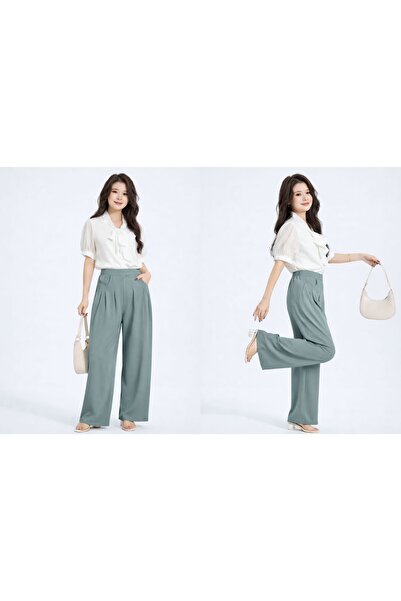 LaFont Women's wide-leg trousers, flowy and soft fabric, elasticated back wai...