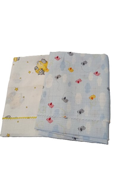 Bulut Anne ve Çocuk Tek kat müslin erkek bebek ikili sarı ve mavi müslin takı...