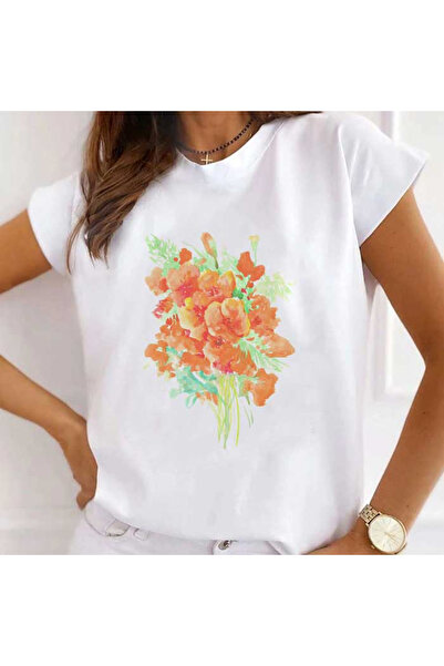 Kartier Tricou Dama Alb Flowers Paint