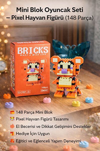Bricks Mini Blok Oyuncak Seti – Pixel Kaplan Figürü (148 Parça)