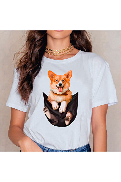 Kartier Дамска бяла тениска с корги корги