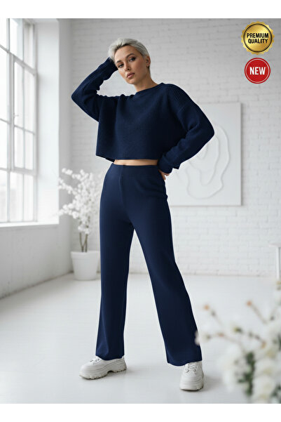 Teenage Millionaire Women's Navy Blue Knitwear Trousers Single Bottom S-M-L C...