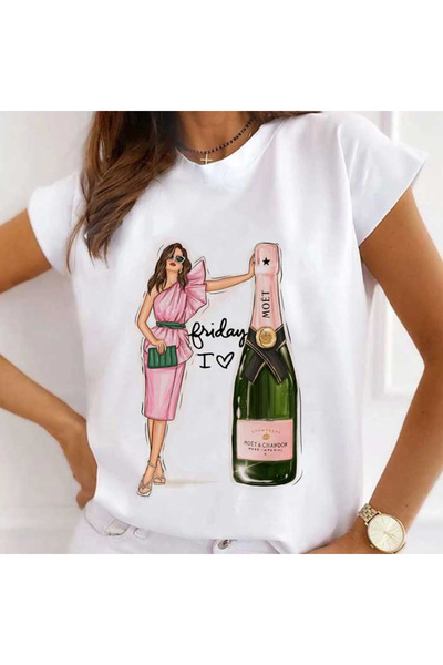Kartier Tricou Dama Alb Friday I Love Champagne