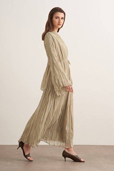 Moca Fouzia Crush Şifon Elbise Soft Yeşil